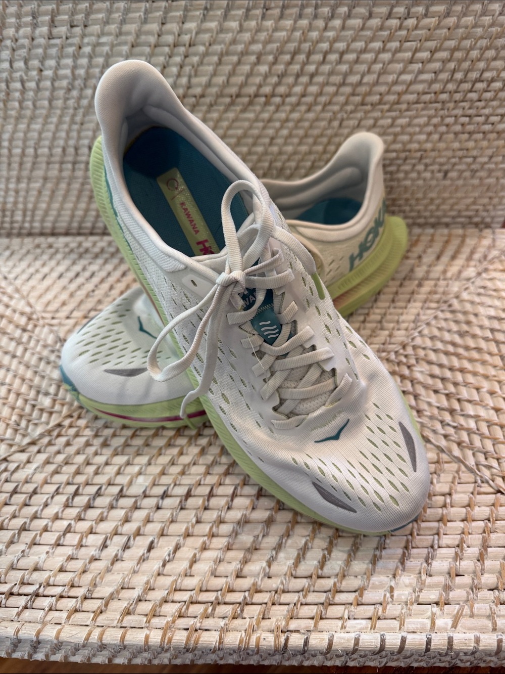 Hoka Kawana Women's Running Shoes - White with Light Green Accents